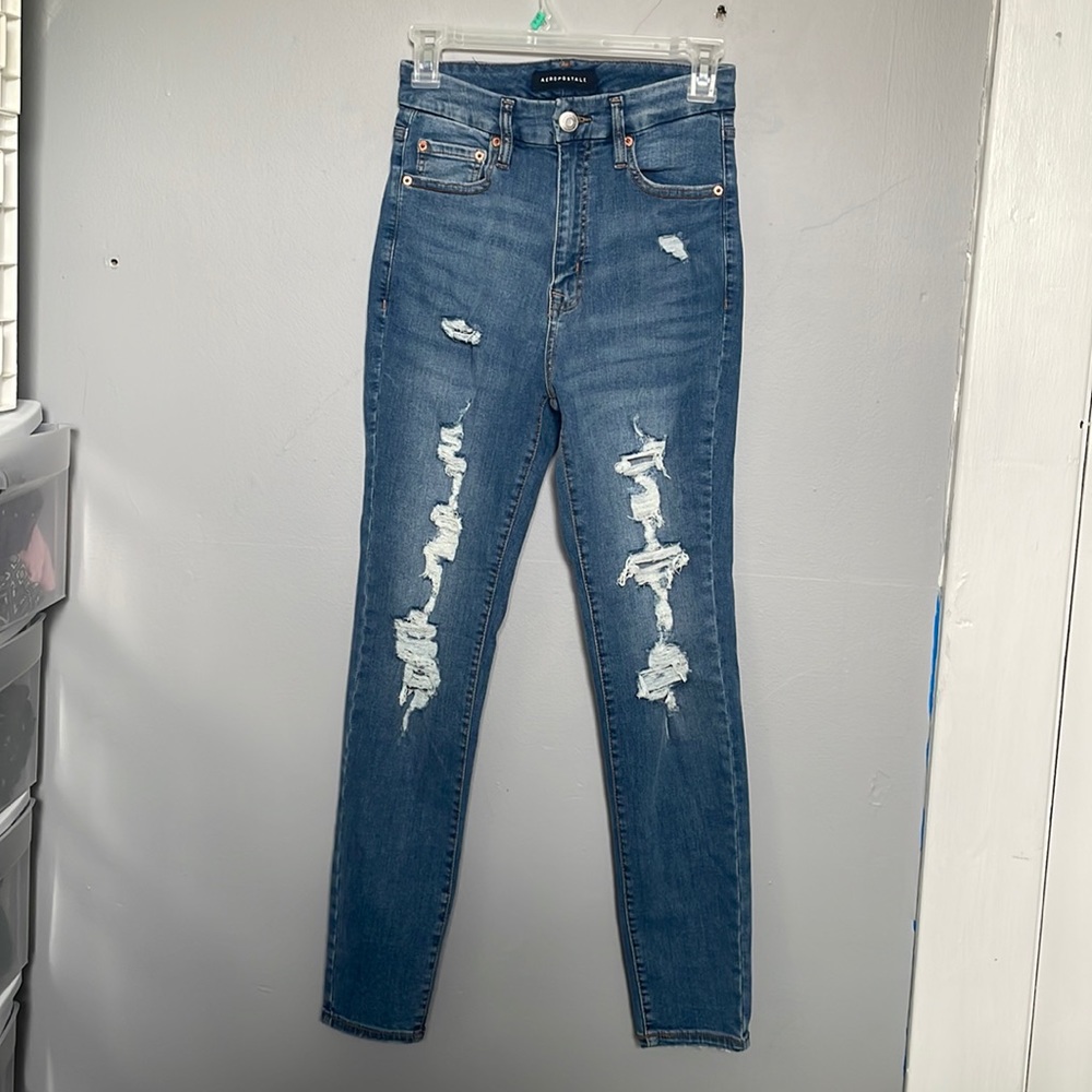 Aeropostale size 0 regular super high rise distressed curvy jeggings mall preppy